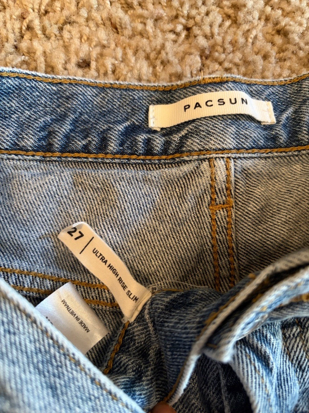 PacSun Light Blue Ultra High-Rise Slim Denim Jeans Acid Wash Lower Legs Size 27 - Picture 3 of 9